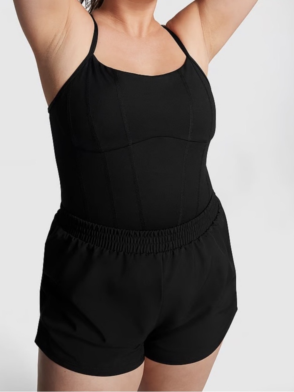 NEW Victorias Secret PINK Ultimate Runsie Athleisure Gym Sporty Romper Black L
